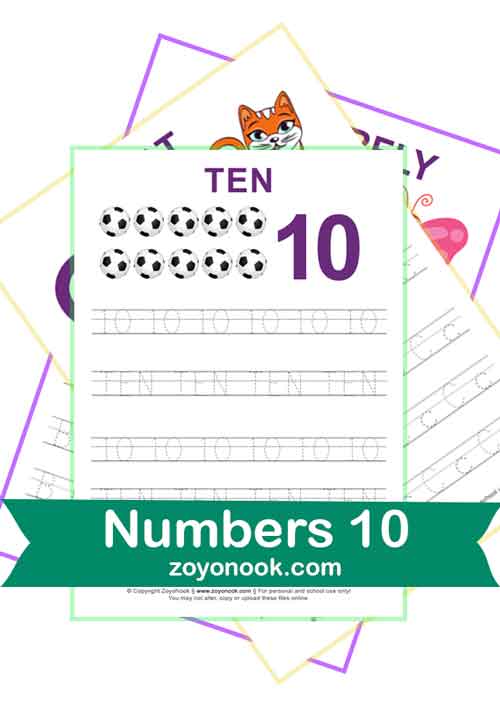 Free Printable Math Numbers activity Worksheets – Number 10 Ten Sheets
