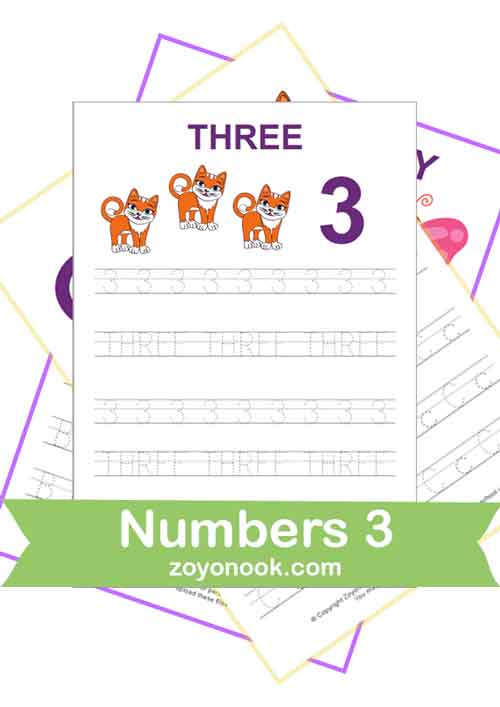 Free Printable Math Numbers activity Worksheets – Number 3 Three Sheets