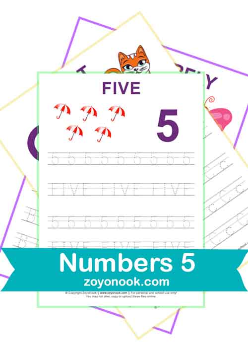 Free Printable Math Numbers activity Worksheets – Number 5 Five Sheets