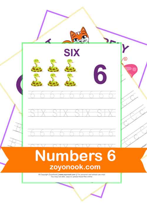 Free Printable Math Numbers activity Worksheets – Number 6 Six Sheets
