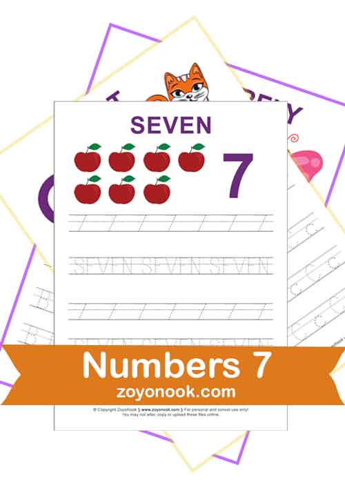 Free Printable Math Numbers activity Worksheets – Number 7 Seven Sheets