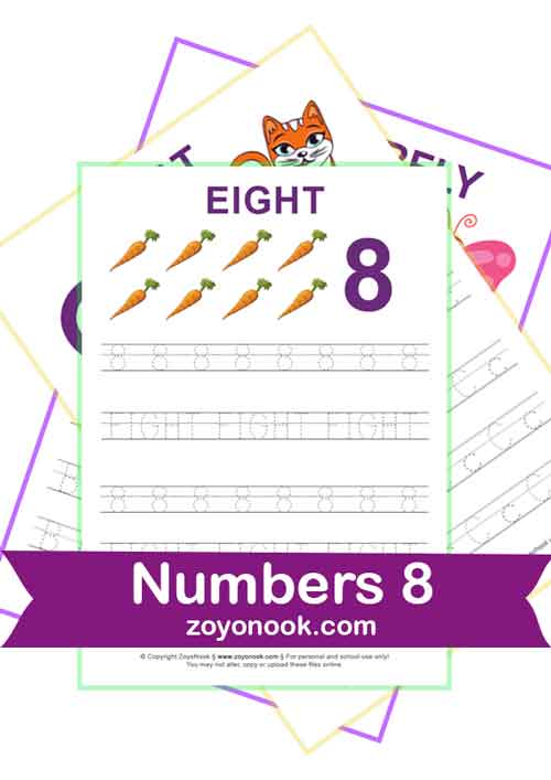 Free Printable Math Numbers activity Worksheets – Number 8 Eight Sheets