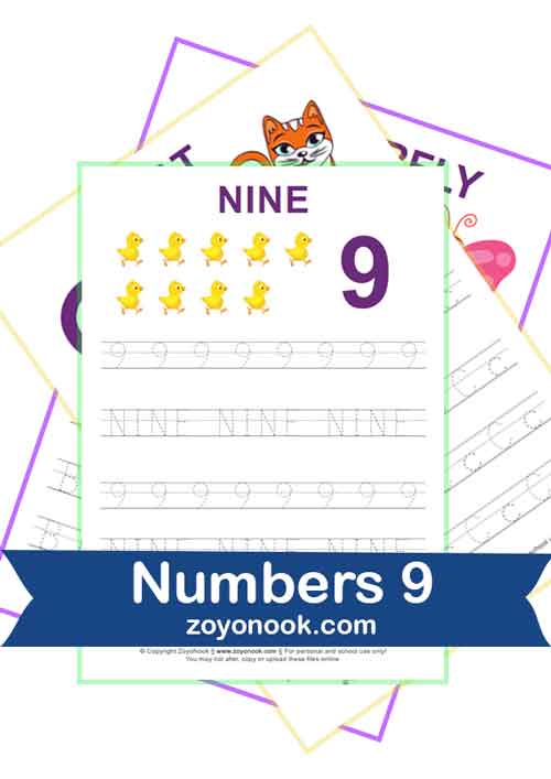 Free Printable Math Numbers activity Worksheets – Number 9 Nine Sheets